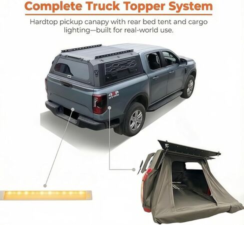 Truck Topper Compatible for Dodge Ram 1500 5.7ft/6.4ft, Hardtop Pickup Canopy w/Light & Rear Tent, Lockable No-Drill Truck Bed Cap, Tonneau Cover & Camper Shell(5.7ft Decor) in Saudi Arabia