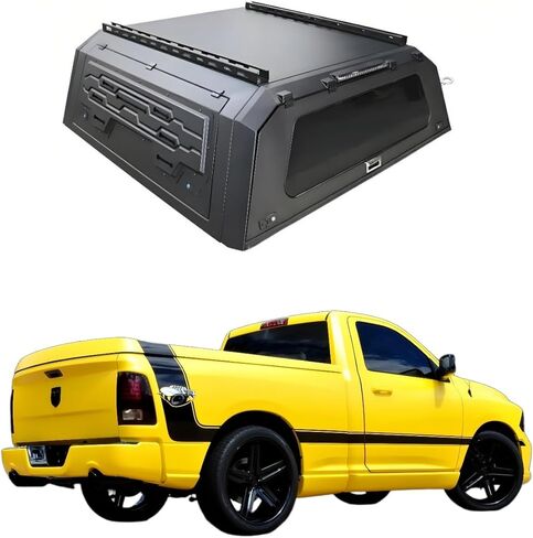 Truck Topper Compatible for Dodge Ram 1500 5.7ft/6.4ft, Hardtop Pickup Canopy w/Light & Rear Tent, Lockable No-Drill Truck Bed Cap, Tonneau Cover & Camper Shell(5.7ft Decor) in Saudi Arabia