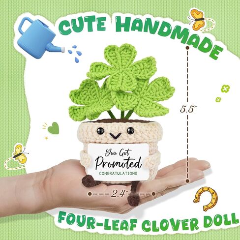 Qallicon Promotion Gifts for Women Men, Congratulations on Your Promotion - Handmade Four Leaf Clover Crochet Gift, New Job Promotion for Friend Boss Coworker in Saudi Arabia