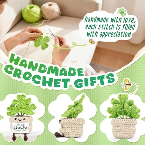 Qallicon Promotion Gifts for Women Men, Congratulations on Your Promotion - Handmade Four Leaf Clover Crochet Gift, New Job Promotion for Friend Boss Coworker in Saudi Arabia
