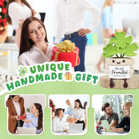 Qallicon Promotion Gifts for Women Men, Congratulations on Your Promotion - Handmade Four Leaf Clover Crochet Gift, New Job Promotion for Friend Boss Coworker in Saudi Arabia