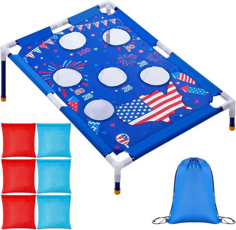 Gemscream 4th of July Bean Bag Toss Games مع 6 أكياس فول محمولة من مادة PVC مؤطرة بفتحة الذرة مجموعة ألعاب لعيد الاستقلال والحفلات الوطنية وحفلات الألعاب الخارجية in Kuwait