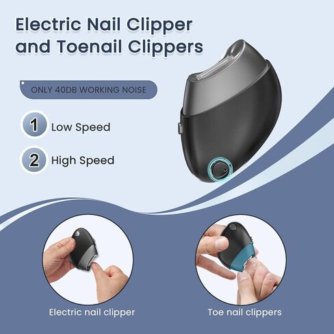Electric Nail Clipper, Upgraded Toe Nail Clippers with Nail Scraps Storage, 2 Speeds, Magnetic Cover, Type-C Rechargeable, Automatic Electric Nail File for Thick Toenails, Adult, Seniors, Men (Black) in Saudi Arabia