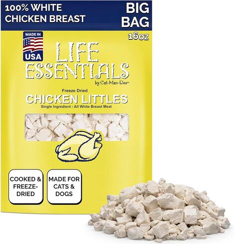 All Natural Freeze Dried Chicken/Chicken Littles Pet Treats for Dogs & Cats - No Fillers, Preservatives, or Additives - A No Grain Tasty Treat -1 Lb Big Bag - Made in USA in Saudi Arabia