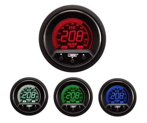 مقياس درجة حرارة المياه الكهربائية Prosport 52 مم Premium EVO - شاشة رقمية بأربعة ألوان، نطاق 80-280 درجة فهرنهايت، تحذير قابل للبرمجة واستدعاء الذروة، يتضمن مرسل وحزام NPT 1/8 بوصة in Kuwait