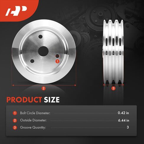 بكرة العمود المرفقي ثلاثية الأخدود المصنوعة من الألومنيوم الممتاز متوافقة مع SB Chevy SBC 350 Crank SWP قصيرة كتلة صغيرة تشيفي مع مضخة مياه قصيرة 6.6 بوصة لمسة نهائية من الألومنيوم الساتان متينة 3 أخدود in Kuwait