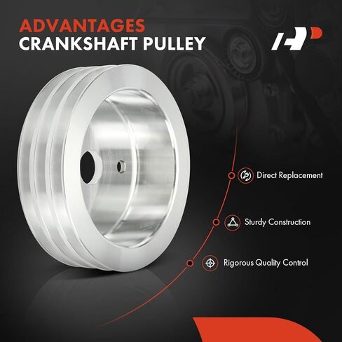 بكرة العمود المرفقي ثلاثية الأخدود المصنوعة من الألومنيوم الممتاز متوافقة مع SB Chevy SBC 350 Crank SWP قصيرة كتلة صغيرة تشيفي مع مضخة مياه قصيرة 6.6 بوصة لمسة نهائية من الألومنيوم الساتان متينة 3 أخدود in Kuwait