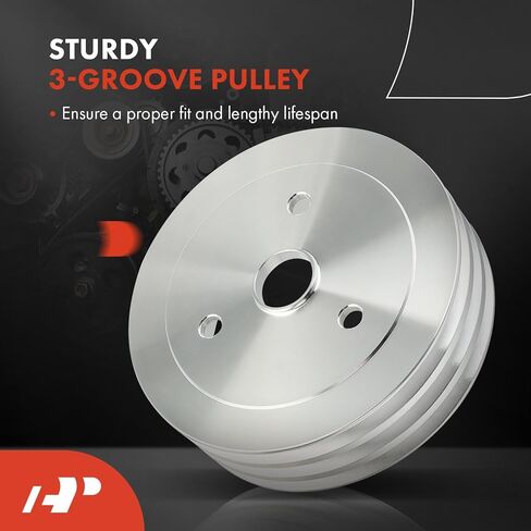 بكرة العمود المرفقي ثلاثية الأخدود المصنوعة من الألومنيوم الممتاز متوافقة مع SB Chevy SBC 350 Crank SWP قصيرة كتلة صغيرة تشيفي مع مضخة مياه قصيرة 6.6 بوصة لمسة نهائية من الألومنيوم الساتان متينة 3 أخدود in Kuwait