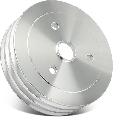 بكرة العمود المرفقي ثلاثية الأخدود المصنوعة من الألومنيوم الممتاز متوافقة مع SB Chevy SBC 350 Crank SWP قصيرة كتلة صغيرة تشيفي مع مضخة مياه قصيرة 6.6 بوصة لمسة نهائية من الألومنيوم الساتان متينة 3 أخدود in Kuwait