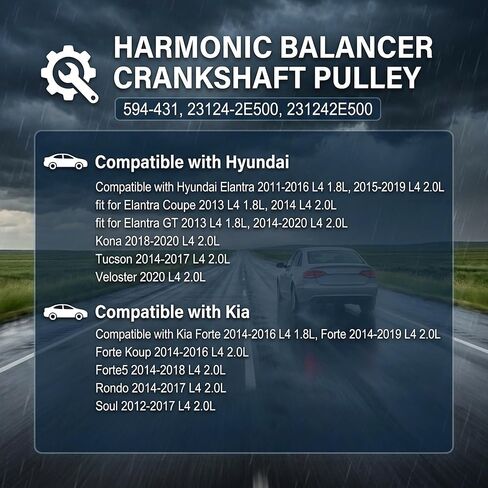 بكرة العمود المرفقي الموازن التوافقي متوافقة مع Hyundai Elantra 2011-2019، Elantra GT 2013-2020، Kona 2018-2020، Tucson 2014-2017، Kia Forte 2014-2019، Soul 2012-2017، L4 1.8L 2.0L Engin in Kuwait