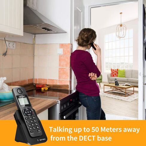 Ornin D1005 هاتف لاسلكي للمنزل، تقنية ECO، شاشة LCD بإضاءة خلفية 1.6 بوصة، معرف المتصل، مكبر صوت (عبوة واحدة، أسود) in Kuwait