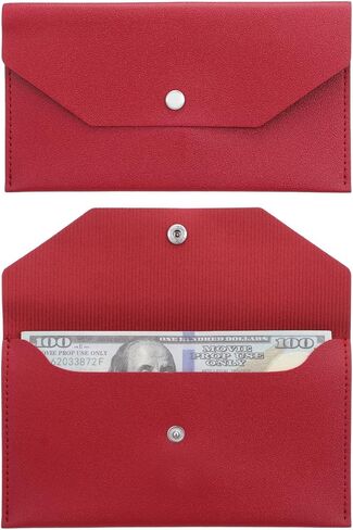 2PCS PU Leather Envelope Wallet - Burgundy Cash Envelope Wallet for Women Men Cash Stuffing - Leather Cash Envelope for Travel & Budgeting in Kuwait