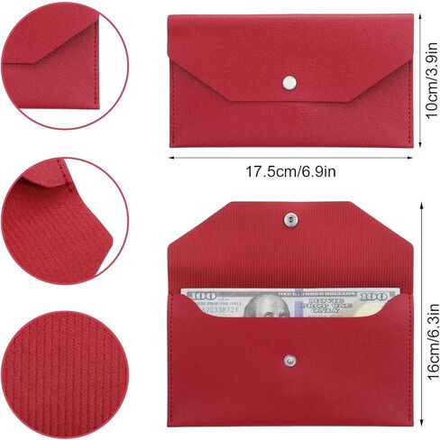 2PCS PU Leather Envelope Wallet - Burgundy Cash Envelope Wallet for Women Men Cash Stuffing - Leather Cash Envelope for Travel & Budgeting in Kuwait