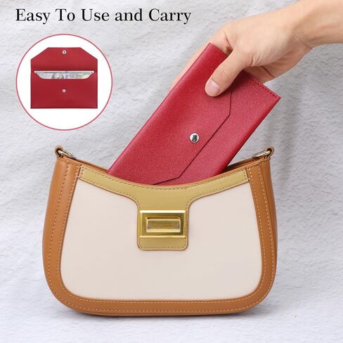 2PCS PU Leather Envelope Wallet - Burgundy Cash Envelope Wallet for Women Men Cash Stuffing - Leather Cash Envelope for Travel & Budgeting in Kuwait