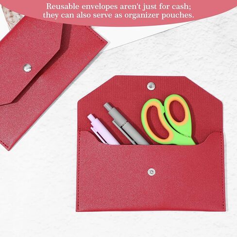 2PCS PU Leather Envelope Wallet - Burgundy Cash Envelope Wallet for Women Men Cash Stuffing - Leather Cash Envelope for Travel & Budgeting in Kuwait