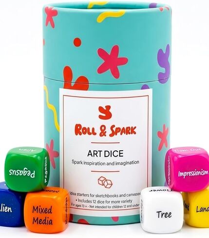 Roll & Spark Art Dice | Creative Drawing Prompt for Mindful Paintings & Endless Creativity | 12 Unique Acrylic Dice for Adults, Game Nights & Gifts for Artists in Kuwait