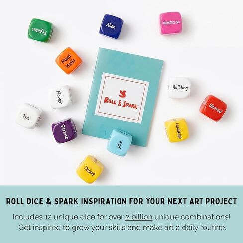 Roll & Spark Art Dice | Creative Drawing Prompt for Mindful Paintings & Endless Creativity | 12 Unique Acrylic Dice for Adults, Game Nights & Gifts for Artists in Kuwait