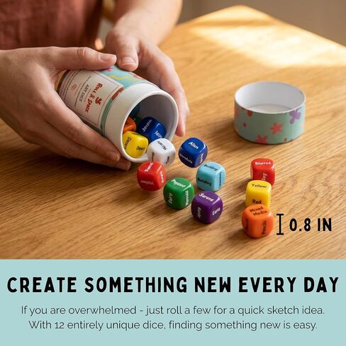 Roll & Spark Art Dice | Creative Drawing Prompt for Mindful Paintings & Endless Creativity | 12 Unique Acrylic Dice for Adults, Game Nights & Gifts for Artists in Kuwait