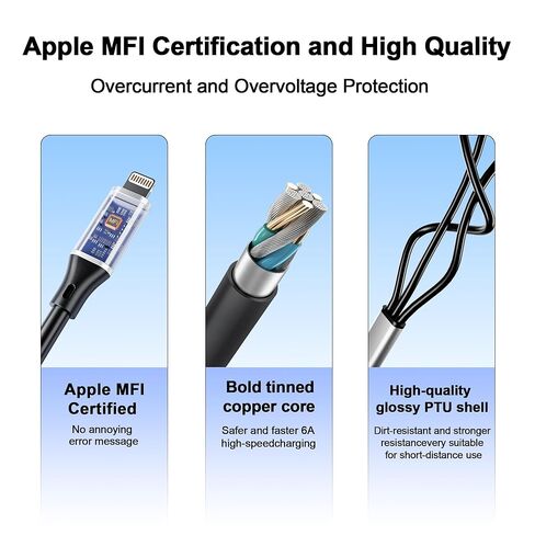 كابل شحن iPhone مضفر معدني [معتمد من Apple MFi، Apple CarPlay] كابل شحن سريع للآيفون عالي التحمل 304 كابل لايتنينج من الفولاذ المقاوم للصدأ غير قابل للتدمير، كابل مزامنة بيانات مقاوم للمضغ للحيوانات الأليفة 3.3 قدم in Saudi Arabia