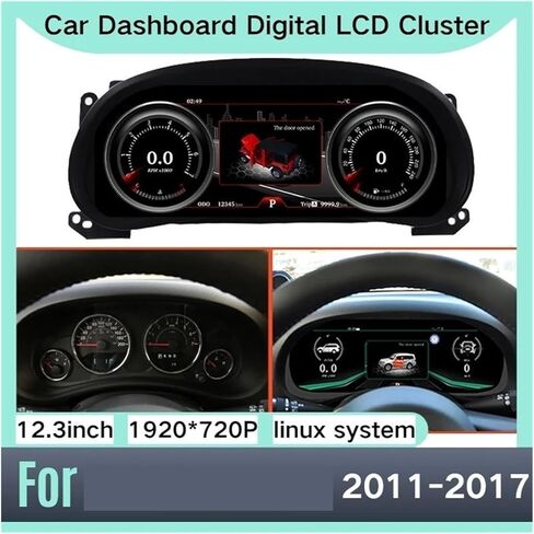 سيارة LCD العنقودية أداة سرعة متر شاشة الوسائط المتعددة أميال تعديل لوحة القيادة الرقمية متوافق مع جيب رانجلر 2011-2017 in Kuwait