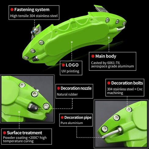 أغطية فرجار AOOA الخضراء لسيارة Ford Fusion 2013-2020 - أغطية فرجار ألومنيوم مخصصة DIY، سهلة التركيب، ترقية خارجية، أصحاب السيارات الرياضية (مجموعة من 4) in Kuwait