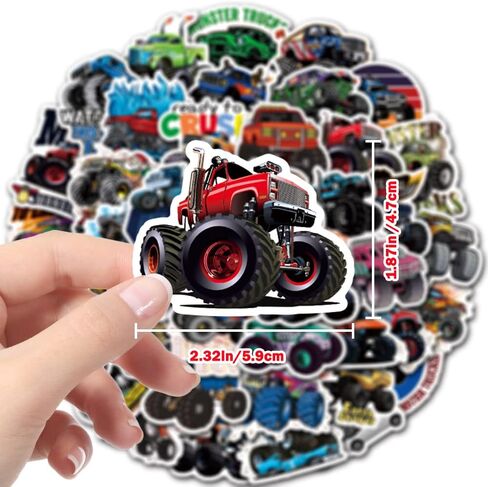 DULEFUN 50PCS Monster Truck Stickers, Truck Car Stickers for kids, Car Stickers Waterproof for Water Bottles Skateboard Car Bike Phone Case Laptop Suitcase, Monster Truck Gifts for Girls Boys Party in Saudi Arabia