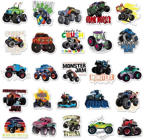 DULEFUN 50PCS Monster Truck Stickers, Truck Car Stickers for kids, Car Stickers Waterproof for Water Bottles Skateboard Car Bike Phone Case Laptop Suitcase, Monster Truck Gifts for Girls Boys Party in Saudi Arabia