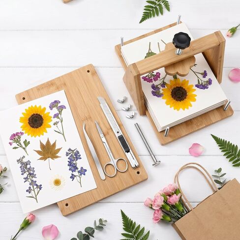 مجموعة ضغط زهرة الربيع من HomdMarket - مكبس خشبي مقاس 12 × 8 بوصة مع 6 طبقات وضغط متساوي، يتضمن أدوات وأظرف أرشيفية للزهور المجففة وحفلات الزفاف وفن الراتنج in Kuwait