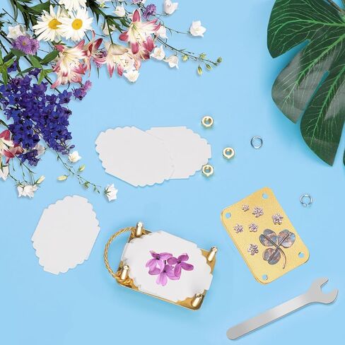 loghohu Micro Flower Press، مكبس زهور صغير مع 20 ورقة عينة قابلة لإعادة الاستخدام ومفتاح ربط معدني DIY مجموعة حفظ مكابس النباتات لمحبي الفنون والحرف اليدوية in Kuwait