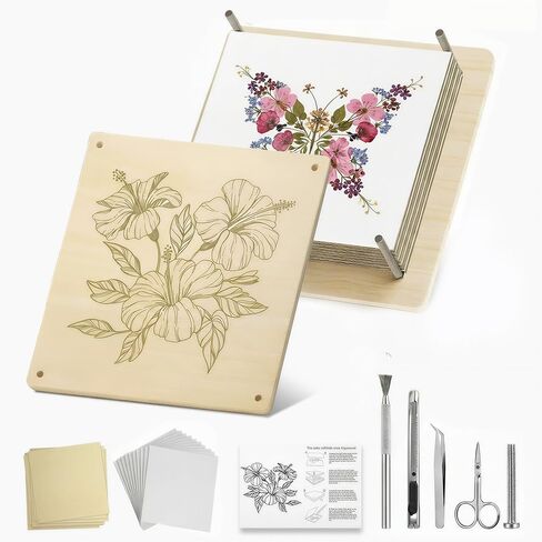 FOCHIER F Flower Press Kit for Adults & Kids, Extra Large Wooden Flower Press Kit with Tools, 30 Blotting Papers, for Pressed Flowers, Resin Art, DIY Crafts & Flower Preservation in Kuwait