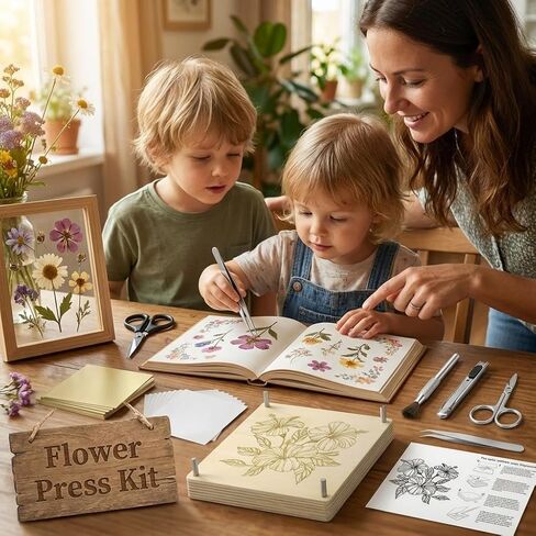 FOCHIER F Flower Press Kit for Adults & Kids, Extra Large Wooden Flower Press Kit with Tools, 30 Blotting Papers, for Pressed Flowers, Resin Art, DIY Crafts & Flower Preservation in Kuwait