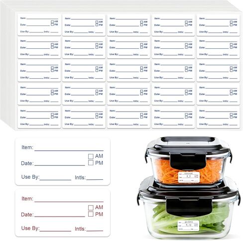 1400 Pcs Food Date Stickers, 1 x 2 Inch Removable Date Labels for Freezer & Refrigerator Food Containers, Easy to Write- Blue & Red in Kuwait