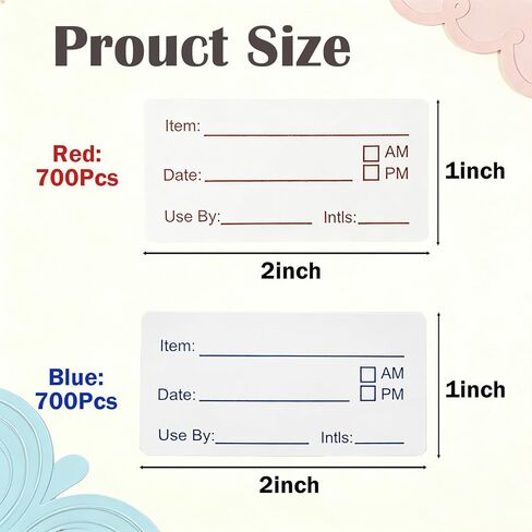 1400 Pcs Food Date Stickers, 1 x 2 Inch Removable Date Labels for Freezer & Refrigerator Food Containers, Easy to Write- Blue & Red in Kuwait