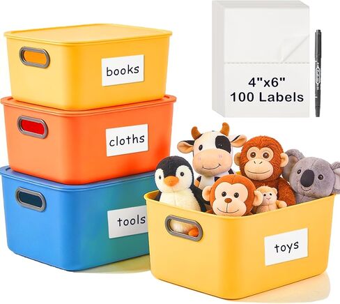 4x6 Inch Removable Storage Bin Labels 100 Pcs (50 Sheets, 25 Black & 25 White) and 2 Markers, Water Oil Tear Resistant No Residue Matte Labels for Home Organization, Packing & Storage Bins in Kuwait