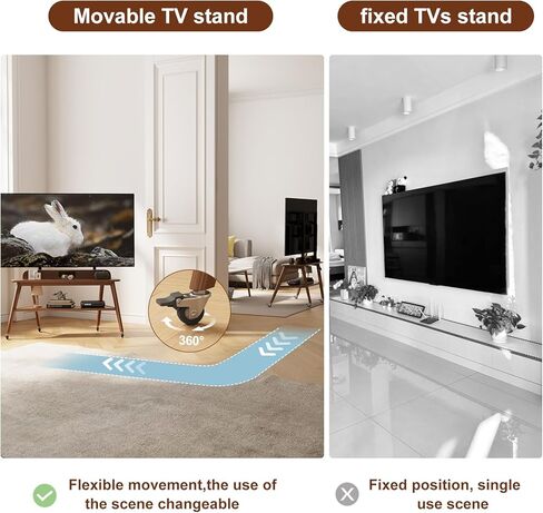 Solid Wood Rolling TV Stand with Power Outlet,Corner Entertainment Center for 40-85 Inch,TV Cart with Storage Shelves,Television Stands with Adjustable Height,Mobile TV Stand for Bedroom,Living Room in Kuwait