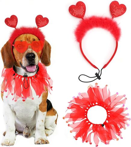 BWOGUE Valentine's Day Dog Costume Red Love Hearts Dog Headband with Collar Holiday Birthday Party Headwear Costume Gift for Small Medium Dogs in Saudi Arabia