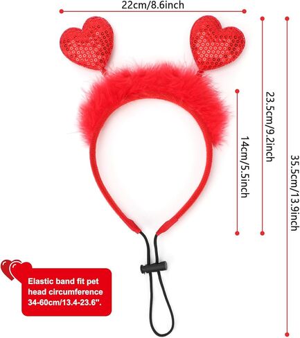 BWOGUE Valentine's Day Dog Costume Red Love Hearts Dog Headband with Collar Holiday Birthday Party Headwear Costume Gift for Small Medium Dogs in Saudi Arabia