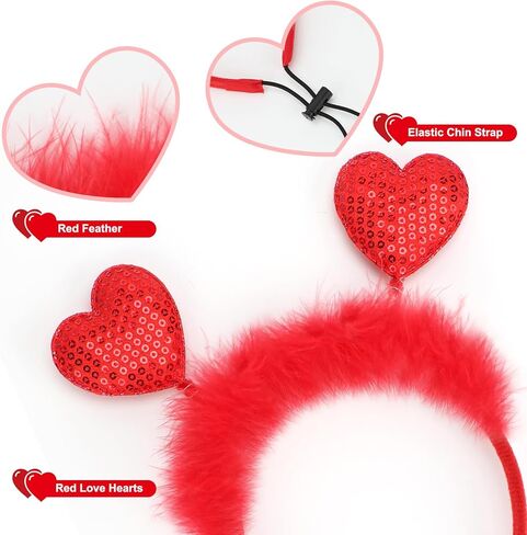 BWOGUE Valentine's Day Dog Costume Red Love Hearts Dog Headband with Collar Holiday Birthday Party Headwear Costume Gift for Small Medium Dogs in Saudi Arabia