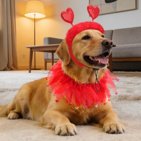 BWOGUE Valentine's Day Dog Costume Red Love Hearts Dog Headband with Collar Holiday Birthday Party Headwear Costume Gift for Small Medium Dogs in Saudi Arabia