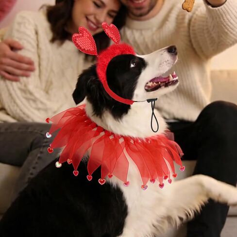 BWOGUE Valentine's Day Dog Costume Red Love Hearts Dog Headband with Collar Holiday Birthday Party Headwear Costume Gift for Small Medium Dogs in Saudi Arabia