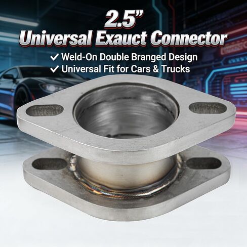 2 1/2 Inch OD (2.5") 2 Bolt Exhaust Flange Double Flanged Connector Pipe, T304 Stainless Steel Weld-On Adapter, Universal Exhaust Coupler, Exhaust Pipe Fittings for Exhaust System Repair in Kuwait