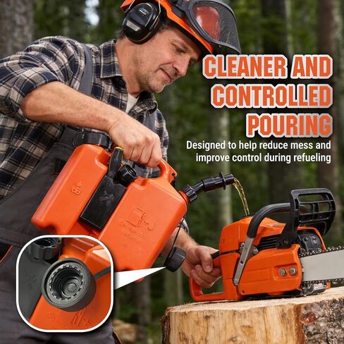 Dual-Chamber Chainsaw Fuel and Bar Oil Can,5L + 3L Refueling Container with 2 Spouts,Integrated Tool Storage, Leak-Resistant Caps,Effort-saving Shoulder Strap,Portable Forestry Fuel Can 00008810113 No screwdriver in Kuwait