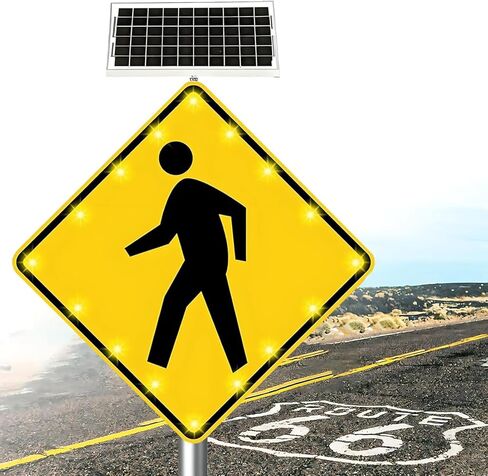 لافتة عبور المشاة تعمل بالطاقة الشمسية، لافتة مشاة وامضة LED، علامات تحذير طريق المشاة من الألومنيوم، إطار معدني عالي التحمل مقاوم للصدأ، للمدرسة الحضرية/الطرق in Kuwait
