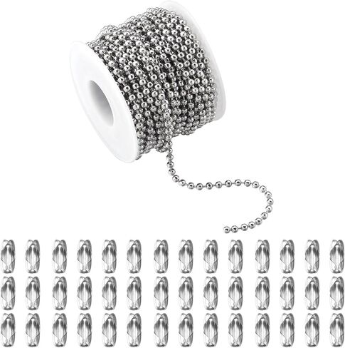 66Feet Ball Bead Chain Black Stainless Steel Dog Tag Chain with Matching Connectors for Jewelry Making Necklace Hanging Bracelets Keychain(2.4mm) in Kuwait