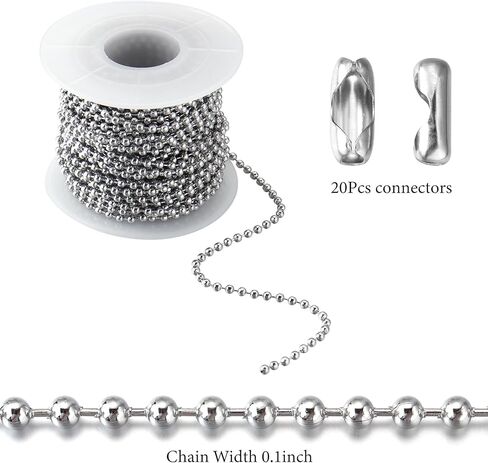 66Feet Ball Bead Chain Black Stainless Steel Dog Tag Chain with Matching Connectors for Jewelry Making Necklace Hanging Bracelets Keychain(2.4mm) in Saudi Arabia