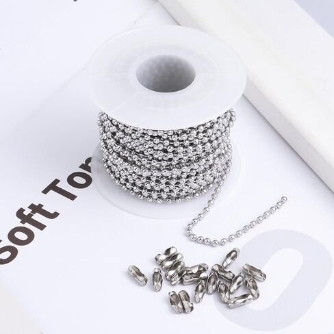 66Feet Ball Bead Chain Black Stainless Steel Dog Tag Chain with Matching Connectors for Jewelry Making Necklace Hanging Bracelets Keychain(2.4mm) in Saudi Arabia