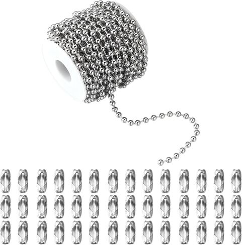 66Feet Ball Bead Chain Black Stainless Steel Dog Tag Chain with Matching Connectors for Jewelry Making Necklace Hanging Bracelets Keychain(2.4mm) in Saudi Arabia