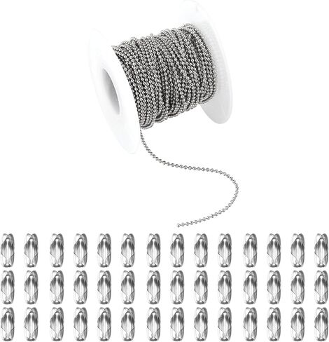 66Feet Ball Bead Chain Black Stainless Steel Dog Tag Chain with Matching Connectors for Jewelry Making Necklace Hanging Bracelets Keychain(2.4mm) in Saudi Arabia