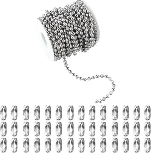 66Feet Ball Bead Chain Black Stainless Steel Dog Tag Chain with Matching Connectors for Jewelry Making Necklace Hanging Bracelets Keychain(2.4mm) in Saudi Arabia