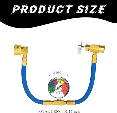 Ohleats R134A Refrigerant Charge Hose Kit, 15.4" R134a AC Refrigerant Charging Hose with Gauge, Auto A/C Refrigerant Dispensing Valve Recharge Nylon Hose Kit, Car Accessories (38cm) in Kuwait